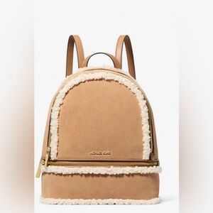 New! Michael Kors Beige Backpack with Shearling Accent